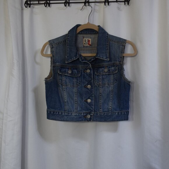 Old Navy Sleeveless Distressed Cropped Jean Jacket - Picture 1 of 6